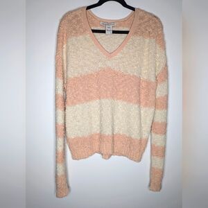 American Rag Pink Cream Striped Sweater Large